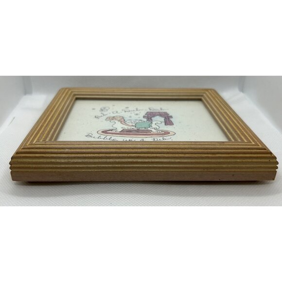 Miniature VTG Bathroom Vanity Art Framed Clawfoot Tub Bubbles 6 1/4" x 5 1/4" - Picture 8 of 11